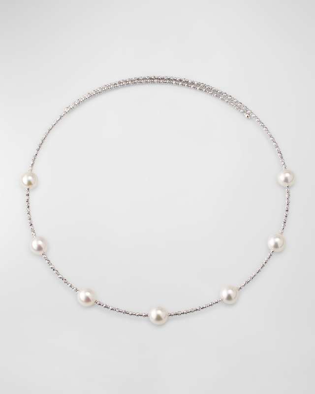 18K White Gold Sparkle Akoya Pearl Choker Necklace